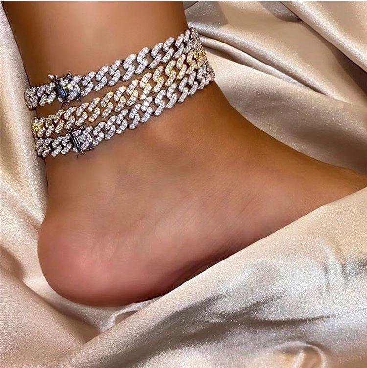 Iced Out Prong Chain Anklet Iced Out Cuban Link Anklets – Buy