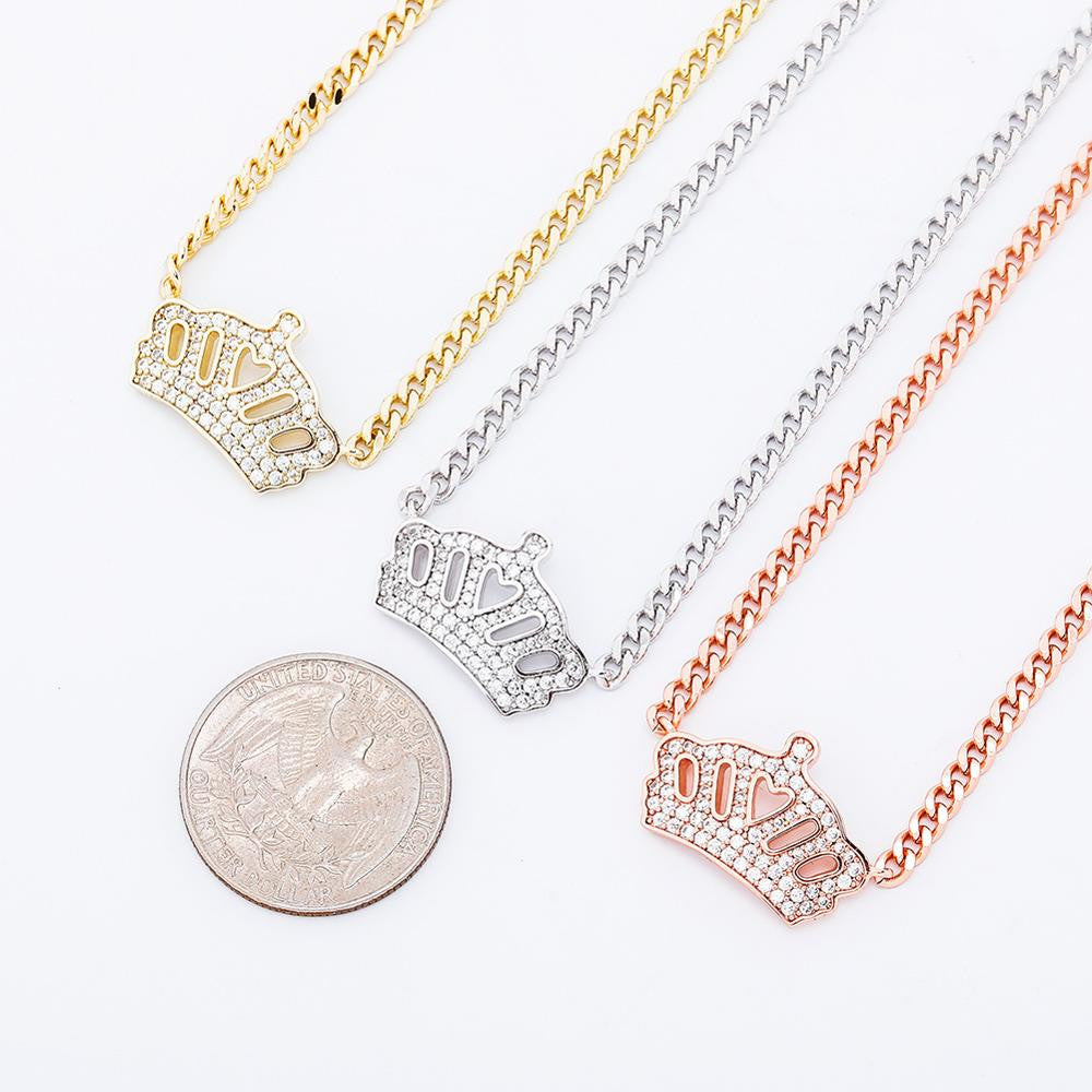 Ladies Flooded Ice Queens Crown Micro Pave Hip Hop Pendant Chain Necklace