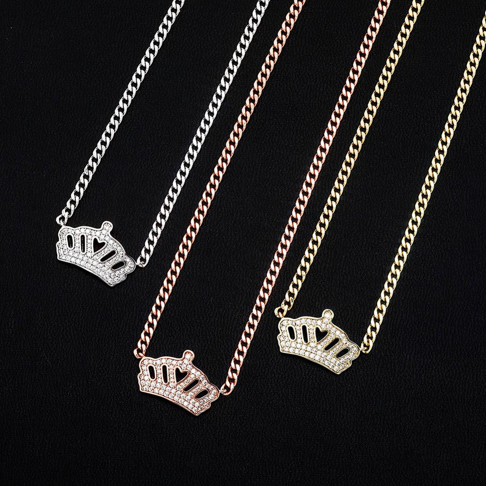 Ladies Flooded Ice Queens Crown Micro Pave Hip Hop Pendant Chain Necklace