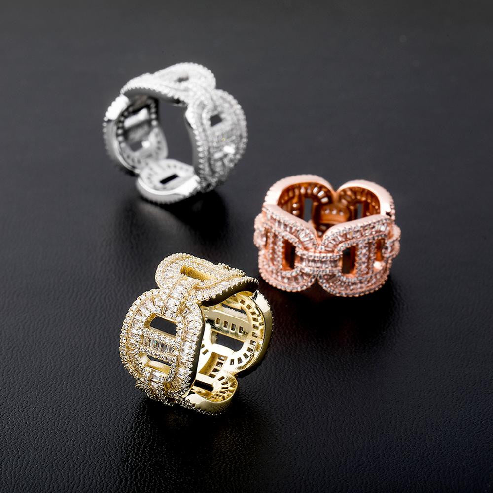 Mens Flooded Ice Cuban Link Hip Hop AAA Micro Pave Bling Rings
