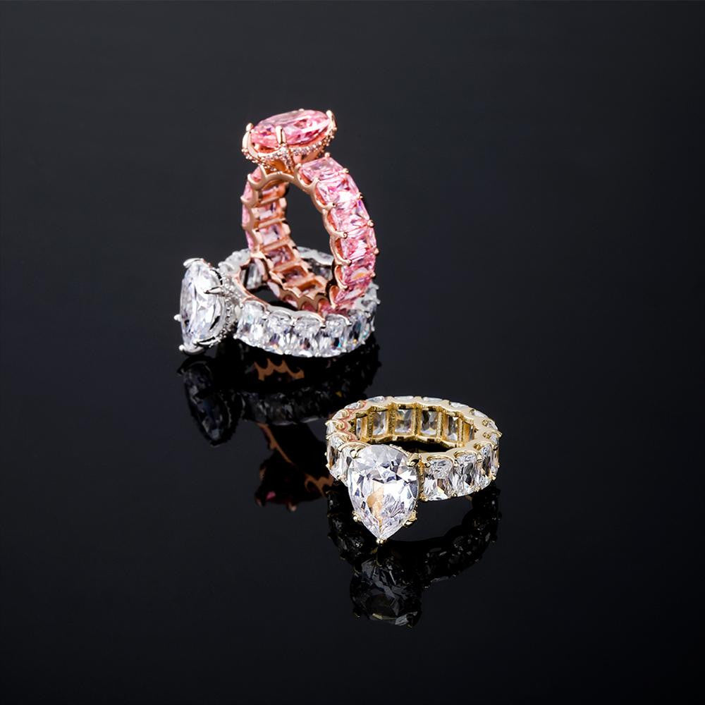 Ladies Tear Drop Street Wear Fashion Rose Gold 14k Silver Hip Hop Rings