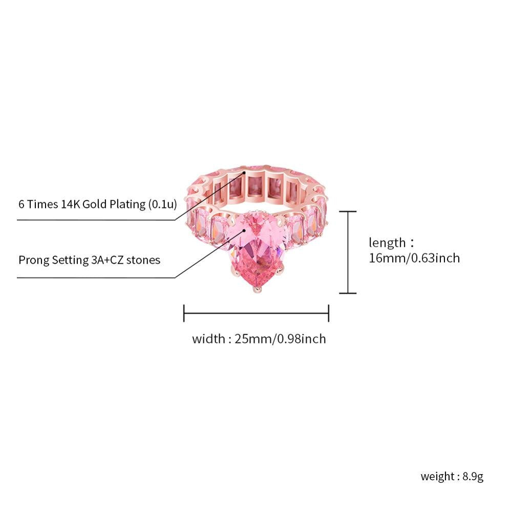 Ladies Tear Drop Street Wear Fashion Rose Gold 14k Silver Hip Hop Rings