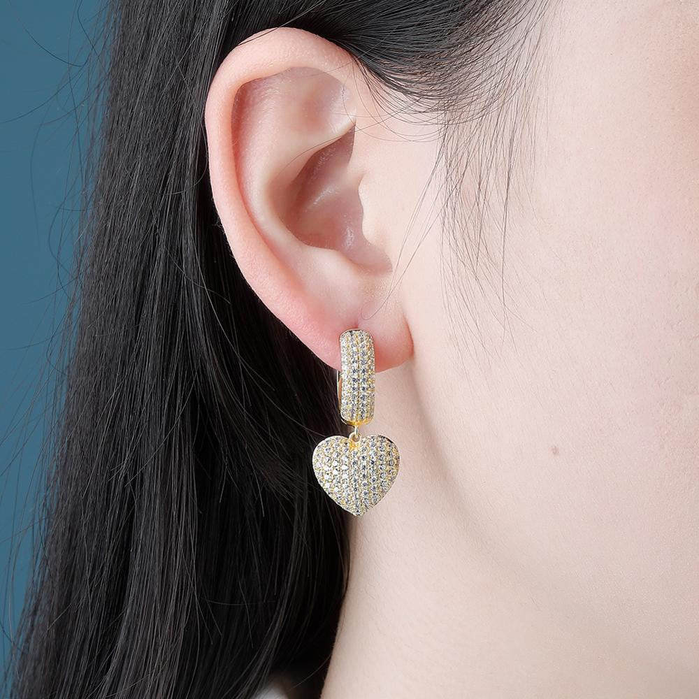 Ladies 5A Micro Pave Huggie Style Bling Bling Heart Earrings