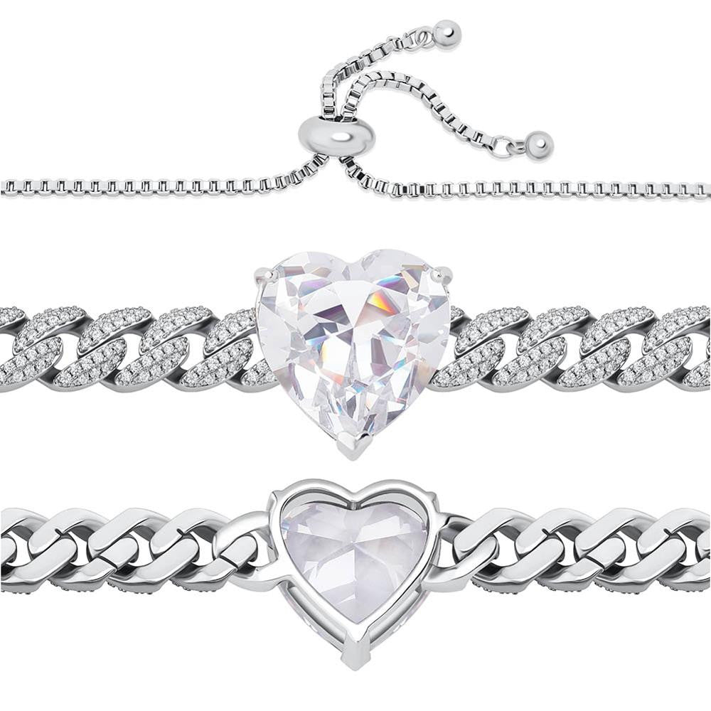 Ladies Iced Big Heart 9mm Cuban Link Choker Style Bling Chain Necklace