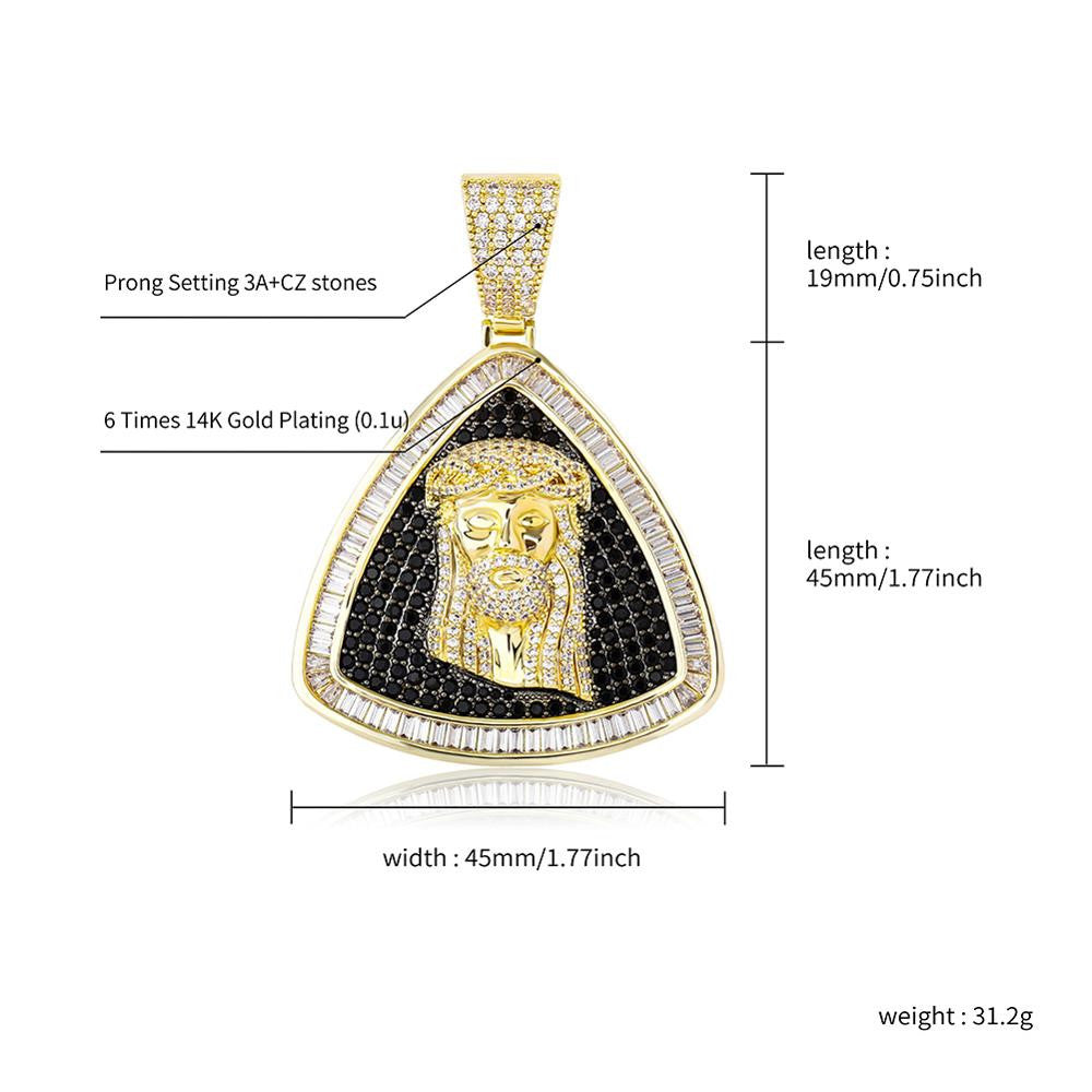 Hip Hop New Flooded Ice Jesus Piece Baguette Bling Chain Necklace