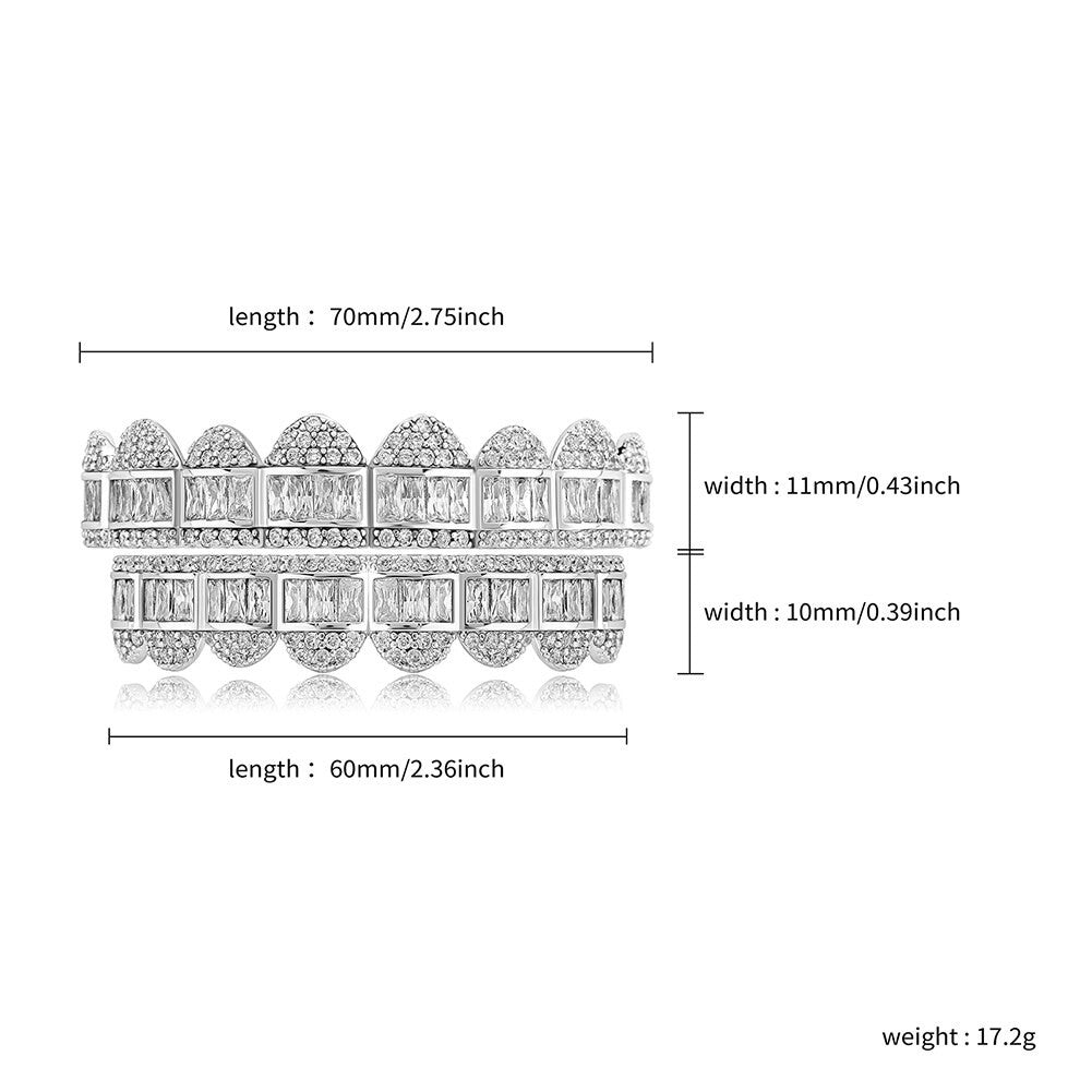 14k White Yellow Gold New Baguette Flooded Ice Bling Hip Hop Teeth Grillz Top & Bottom Set Combo