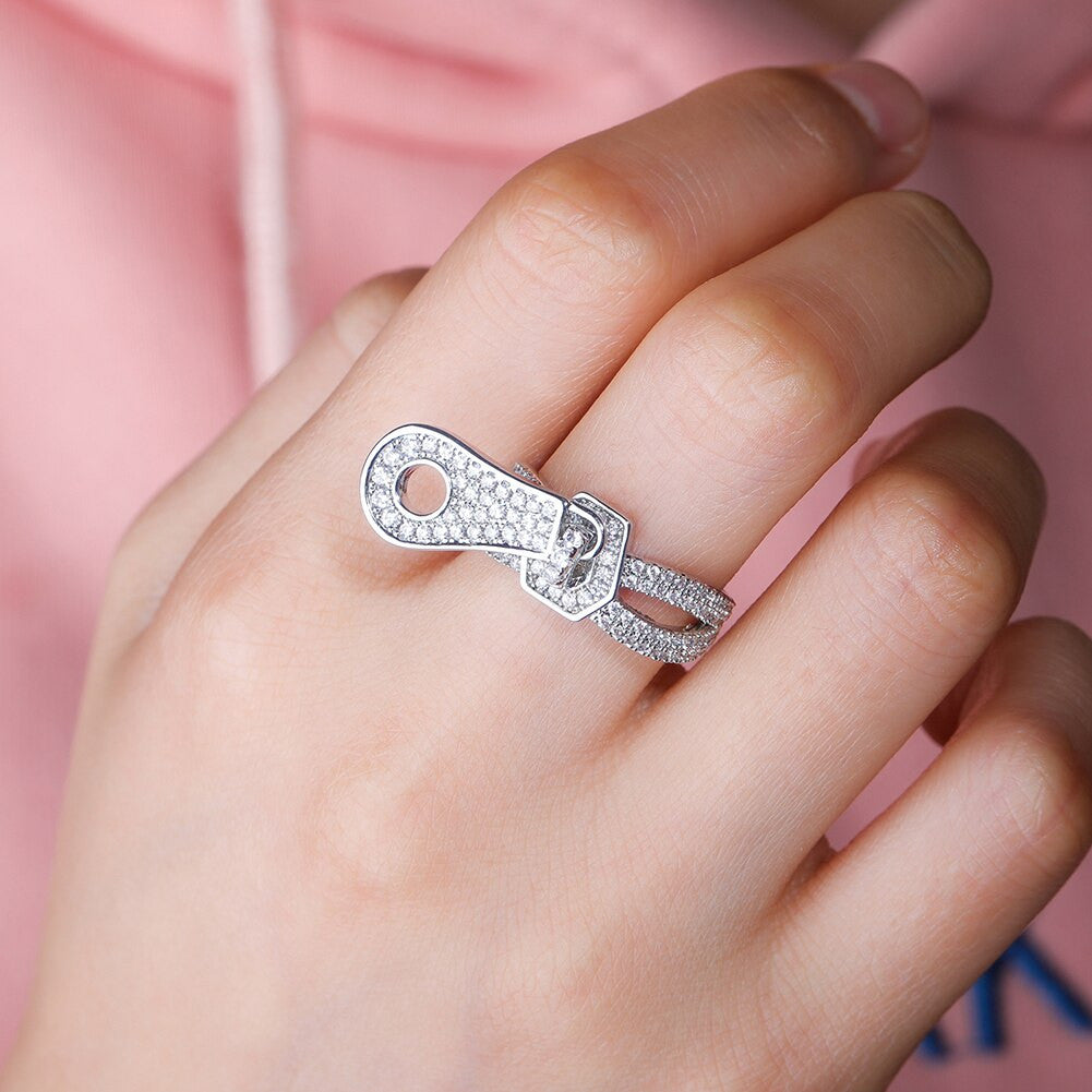 Flooded Ice 3A Simulate Diamond Street Wear Fashion Bling Zipper Rings