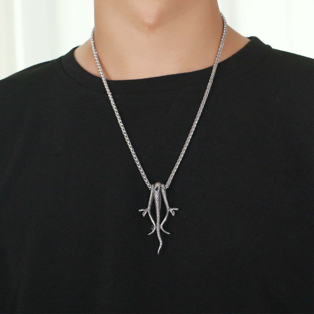 Mens Hip Hop Serpent Snake No Fade Stainless Steel Pendant Chain Necklace