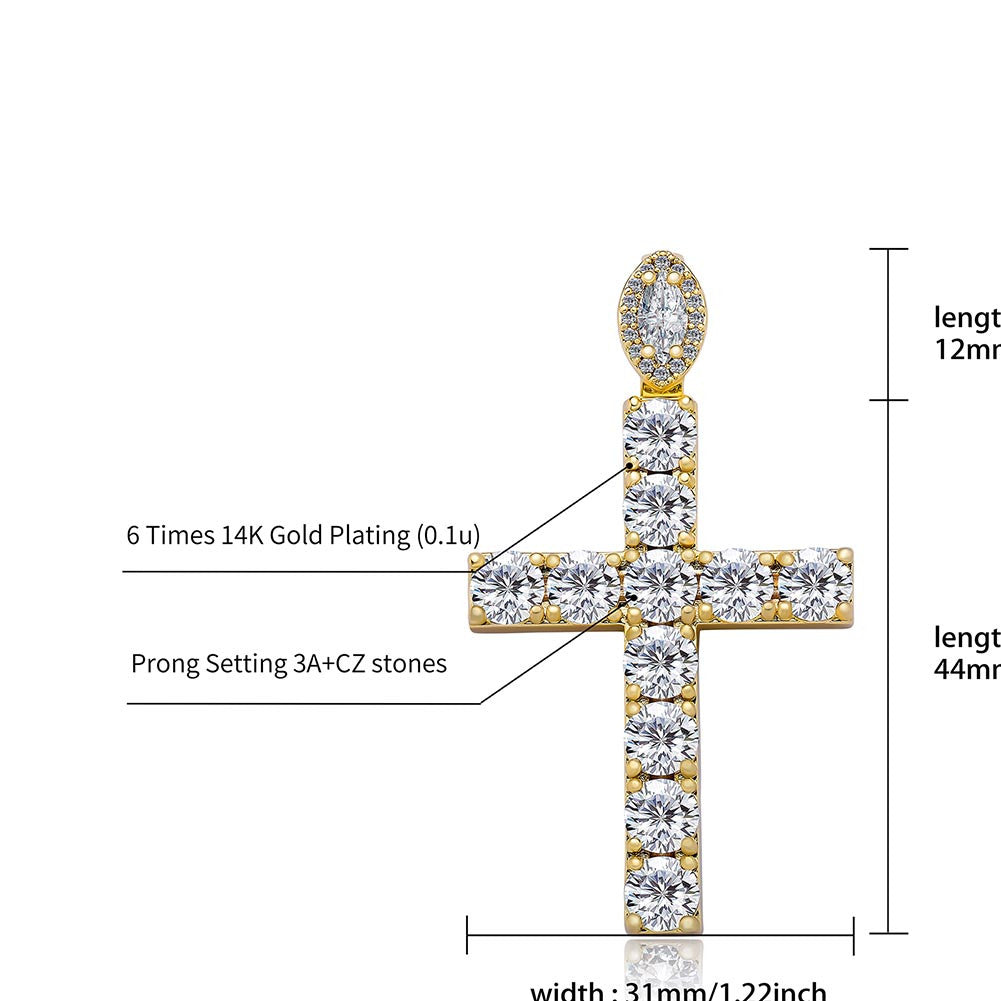 Mens Blue Iced Rose Gold Silver Studded Hip Hop Cross Pendant Chain Necklace