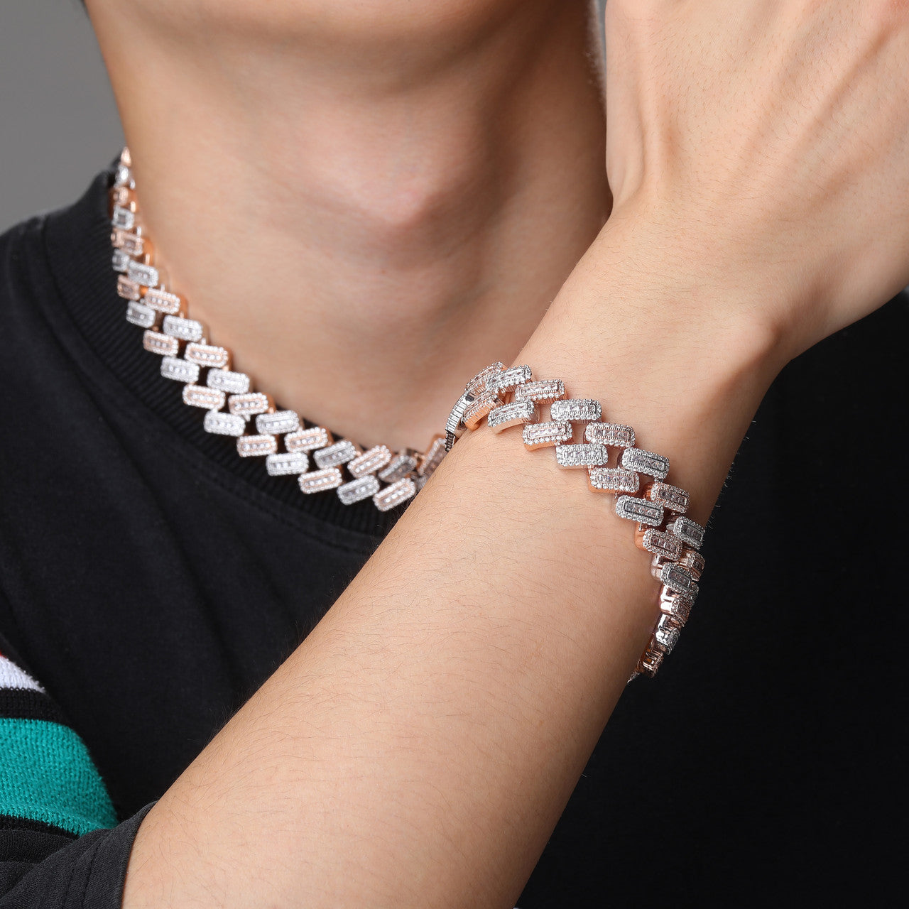 20mm Miami Cuban Link Baguette Pave Prong Set Box Clasp Hip Hop Chain Necklace