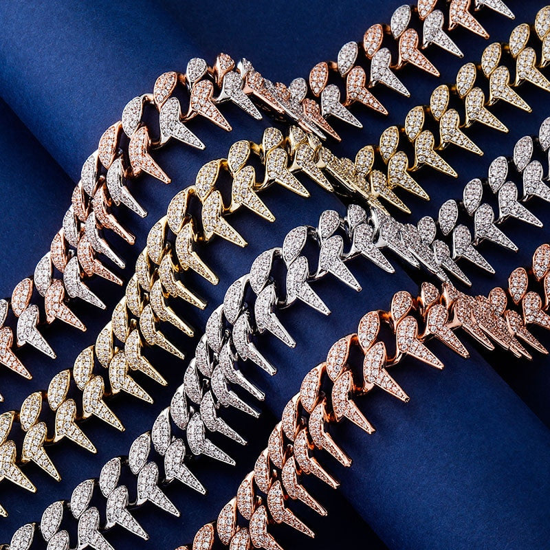 Crown Of Thorns 24k Rose Gold .925 Silver 25mm Box Buckle Hip Hop Cuban Link Chain Necklace