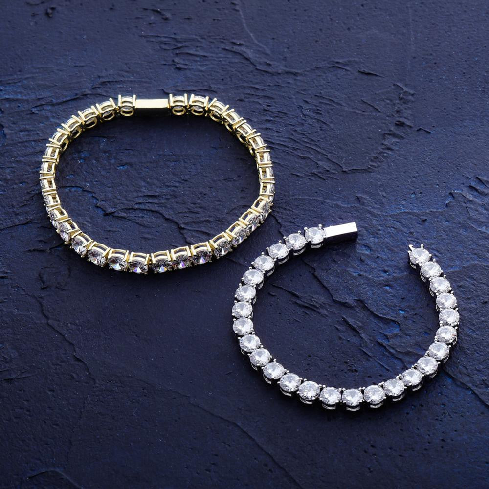 Mens Flooded Ice Spring Buckle 3MM-6MM Hip Hop 1 Row Tennis Bracelets