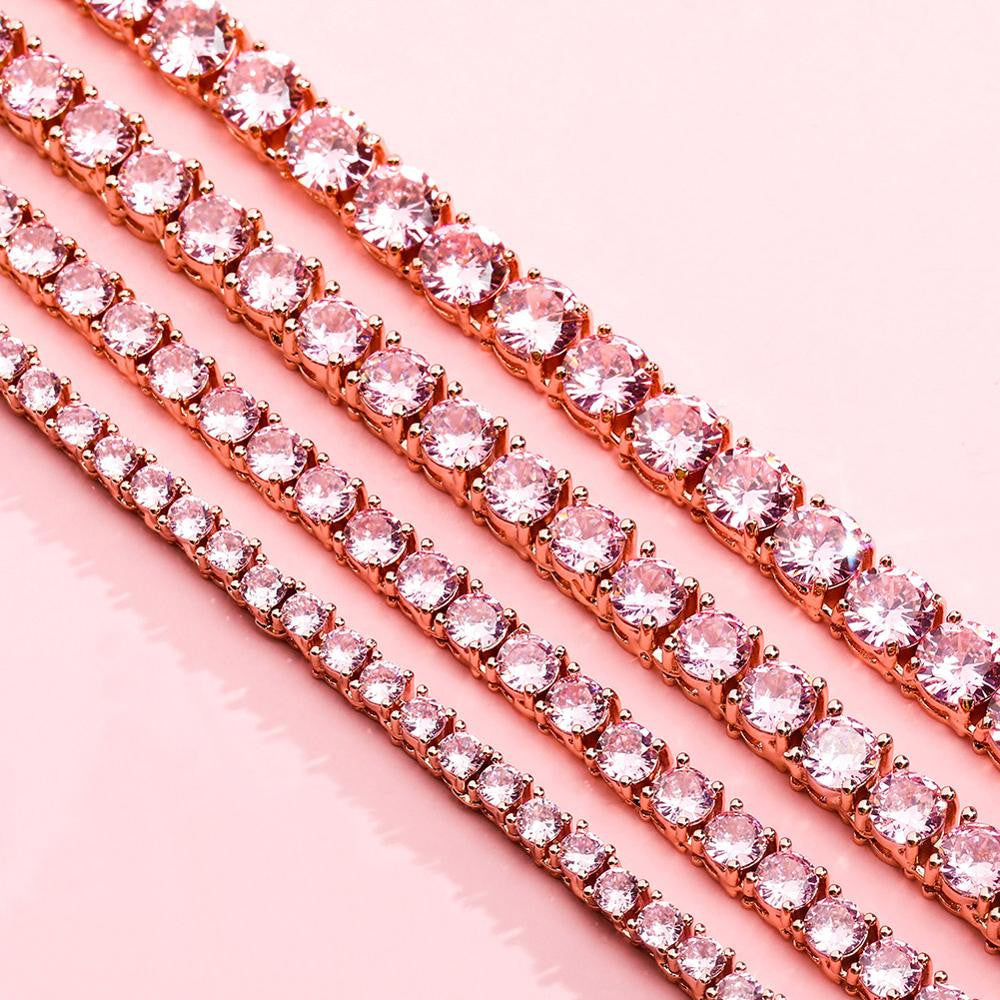 Pink Blue Iced 3mm-6mm Choker Style 1 Row AAA Tennis Chain Necklace