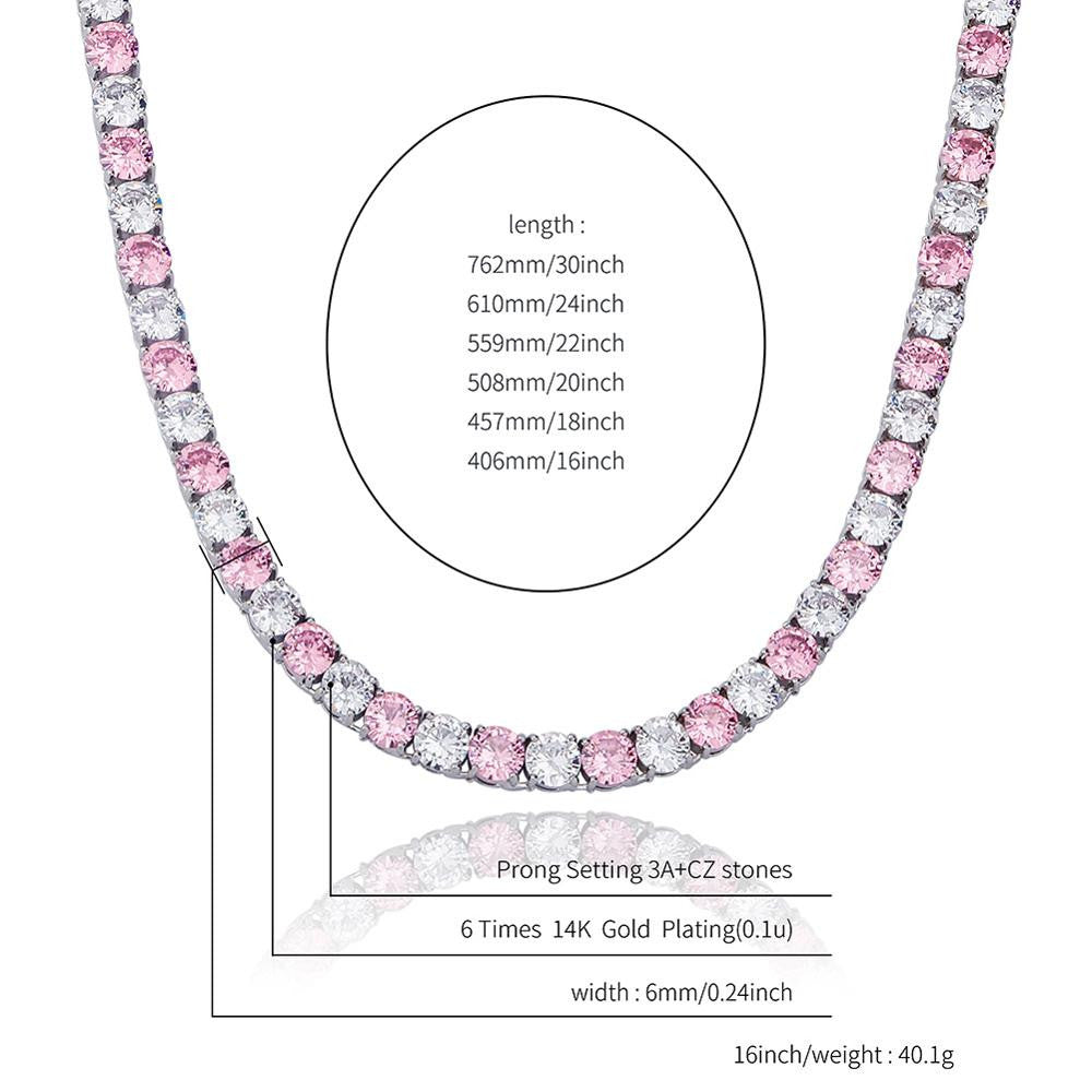 Pink Blue Iced 3mm-6mm Choker Style 1 Row AAA Tennis Chain Necklace