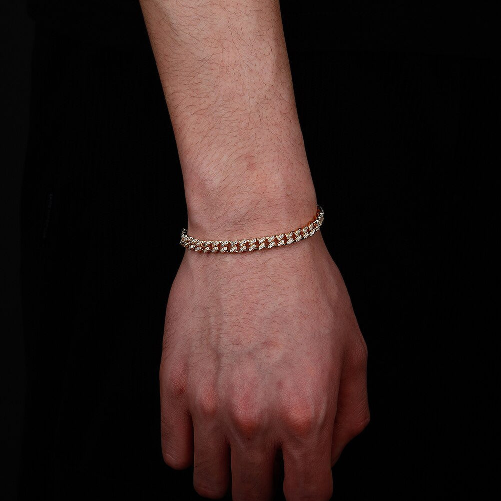 5mm Bling Cluster Stone 4 Prong Set High Quality Cuban Link Chain Bracelet