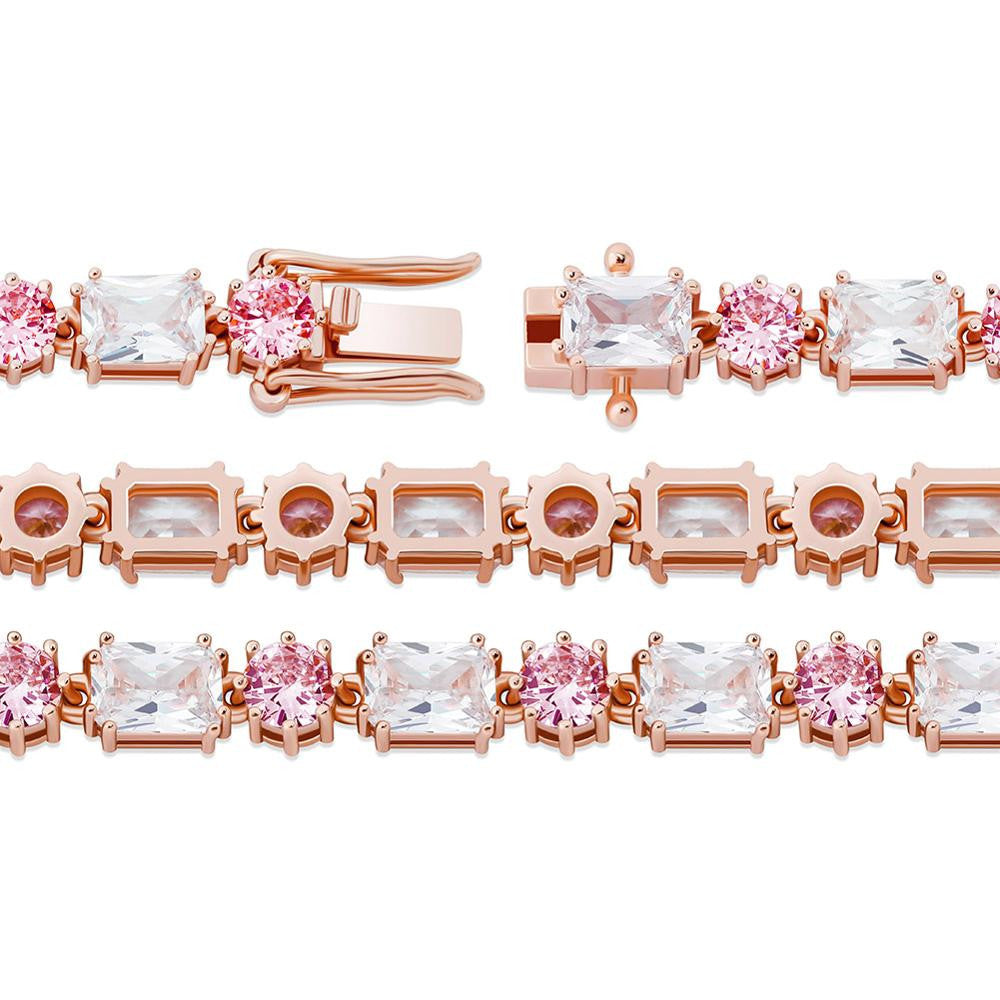 Ladies Silver Pink High Quality Square Round 6mm Fashion Bling Baguette Bracelet