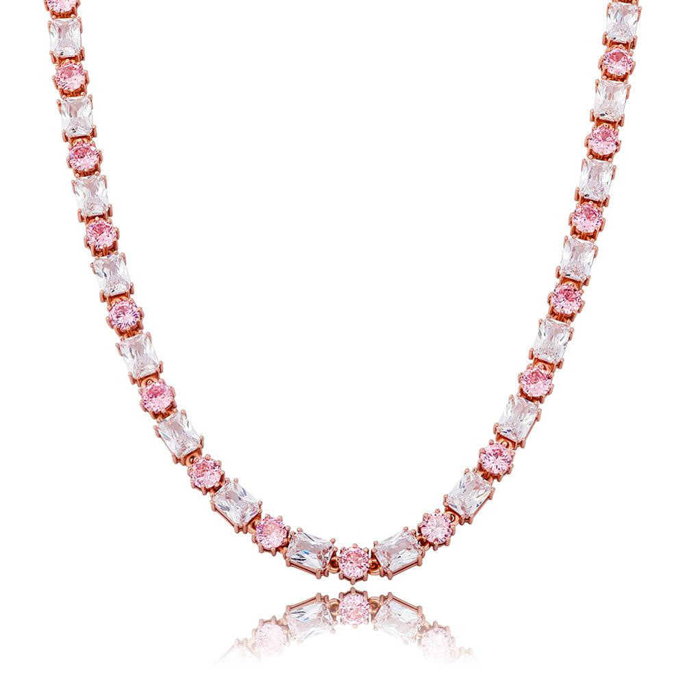 Ladies Bling 6mm Choker Style Round Princess Cut Handset Stone Chain Necklace