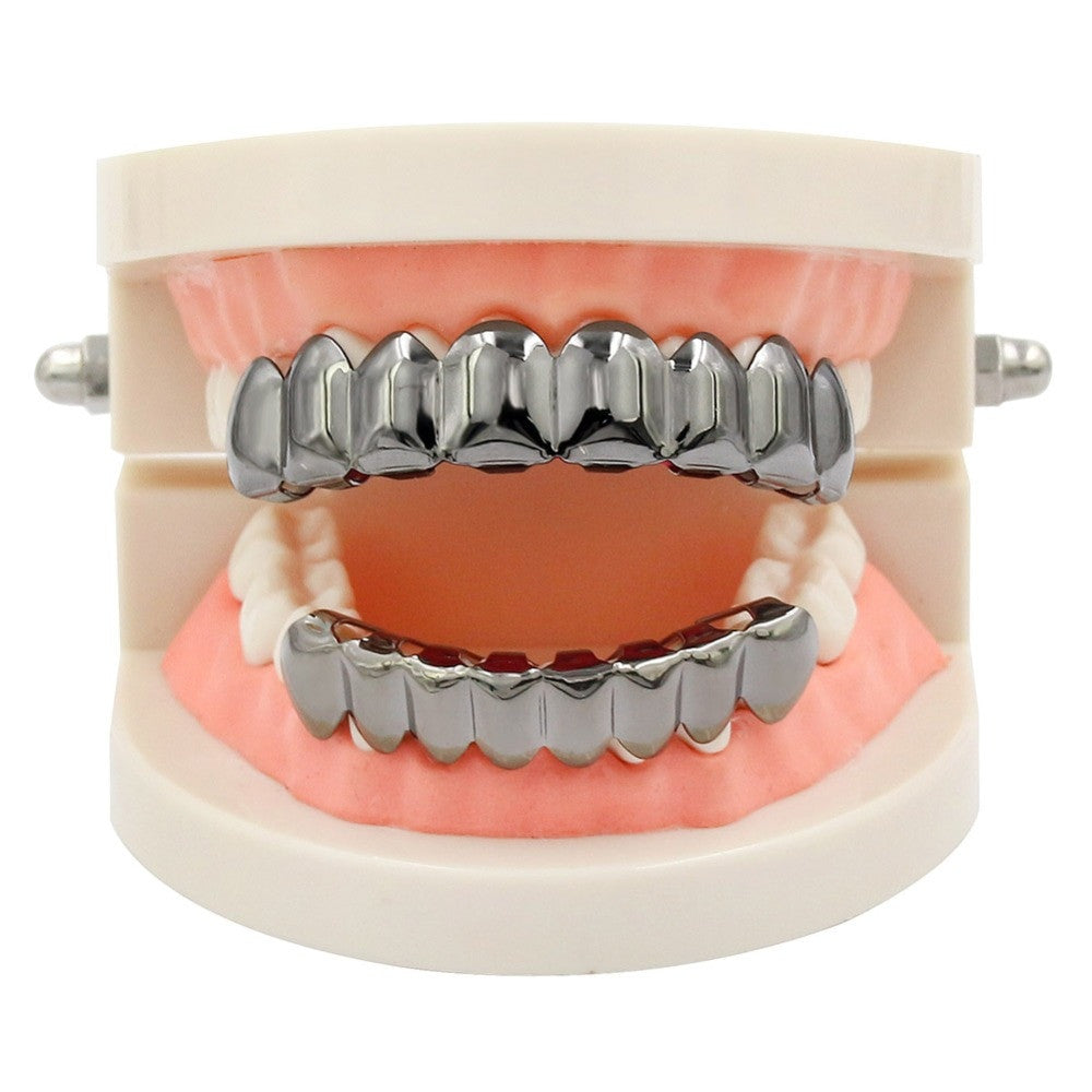 Full Mouth 8 Tooth 14k Gold Silver Black Hip Hop Teeth Grillz Set Top Bottom