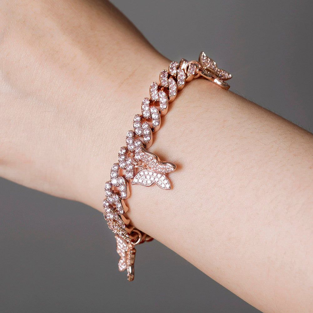 Ladies Casual Street Wear Butterfly Miami Cuban Link Chain Bracelet