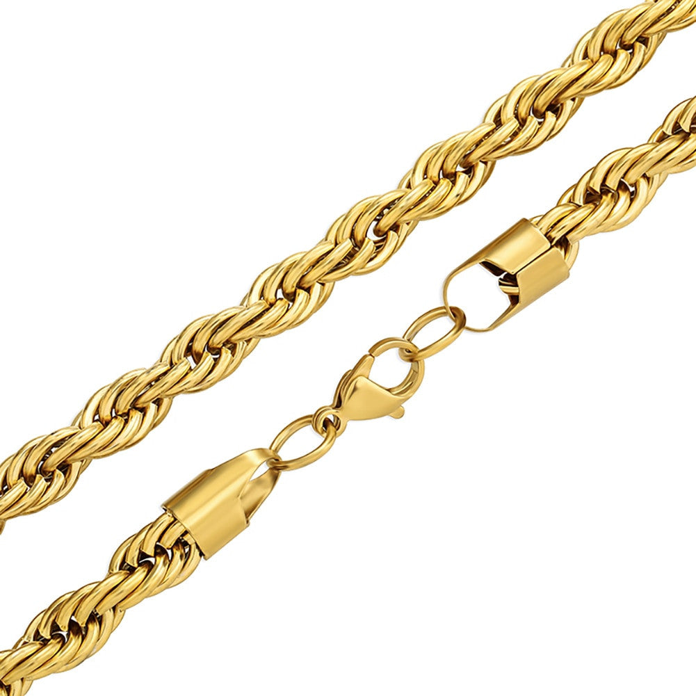 Mens Street Wear Classic 8MM Stainless Steel Rope Link Hip Hop Casual Chain Necklace