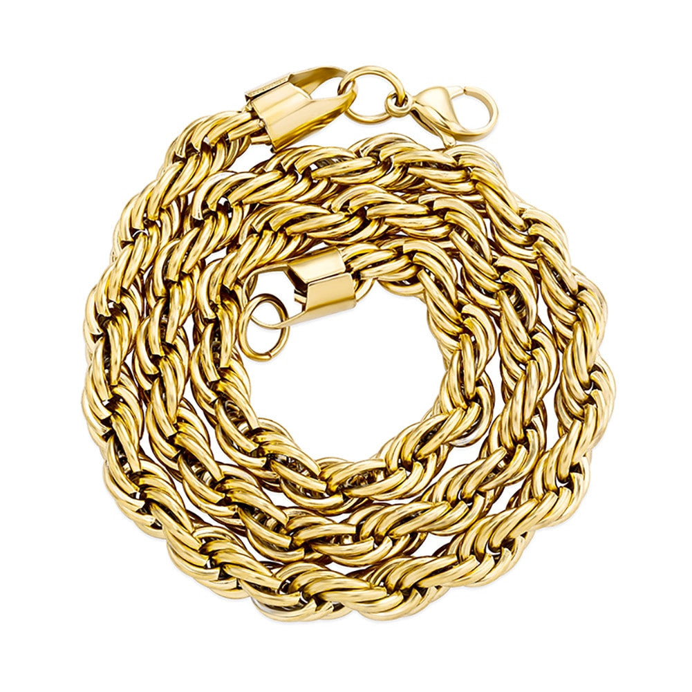 Mens Street Wear Classic 8MM Stainless Steel Rope Link Hip Hop Casual Chain Necklace