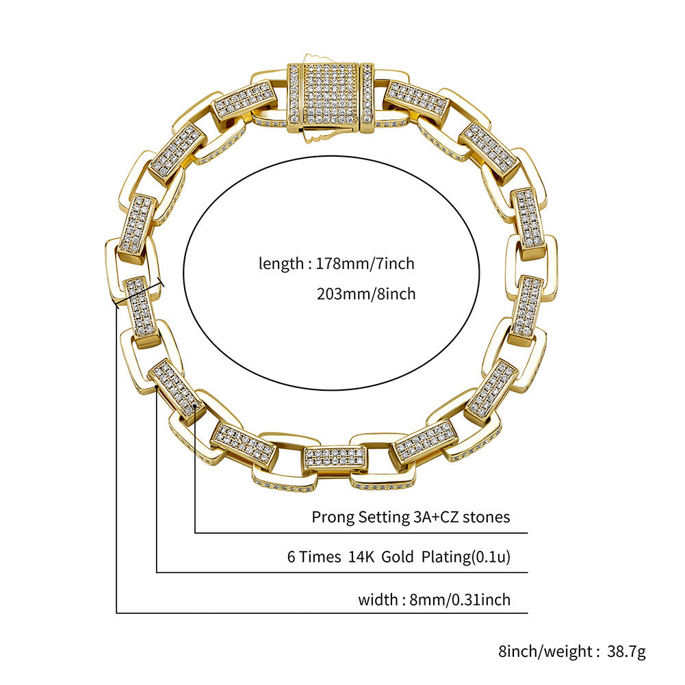 Mens Hip Hop 8mm Flooded Ice Box Link Micro Pave Bling Bracelets