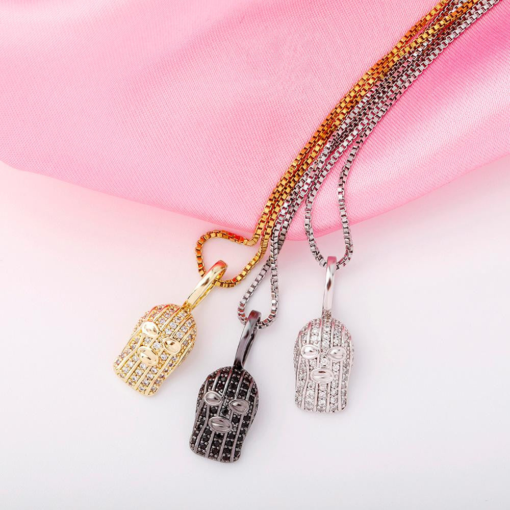 Solid 925 Flooded Ice Silver Black 14k Gold Goon Mask Hip Hop Pendant Chain Necklace