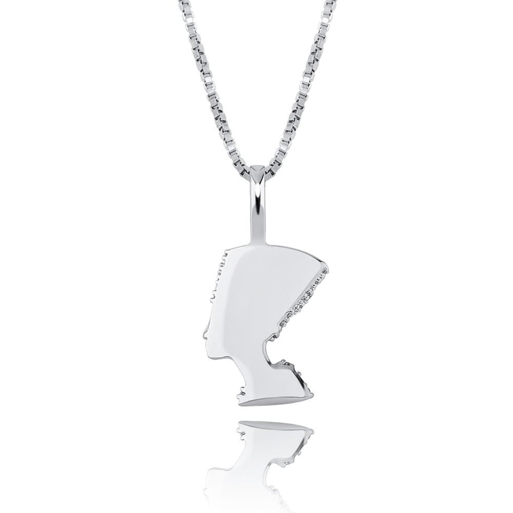 Sterling Silver Ancient African Egyptian Queen Nefertiti Iced Chain Necklace