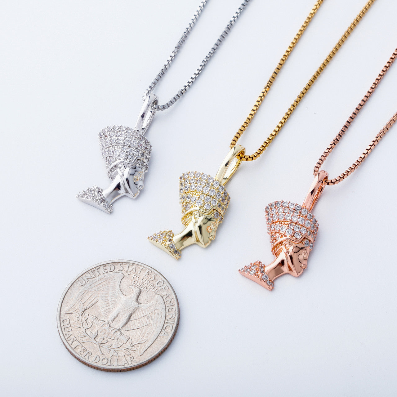 Sterling Silver Ancient African Egyptian Queen Nefertiti Iced Chain Necklace