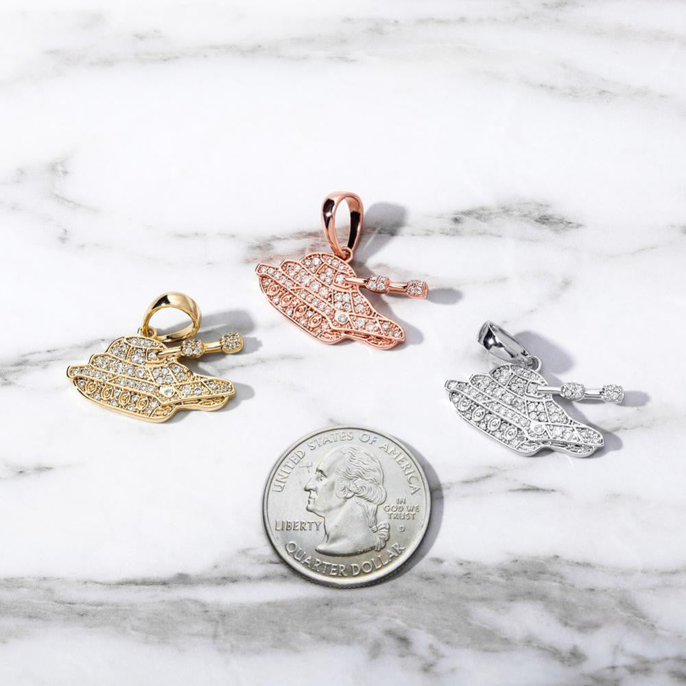 Ladies 14k Rose Gold 925 Solid Sterling Silver Hip Hop Tank Girl Pendant Necklace