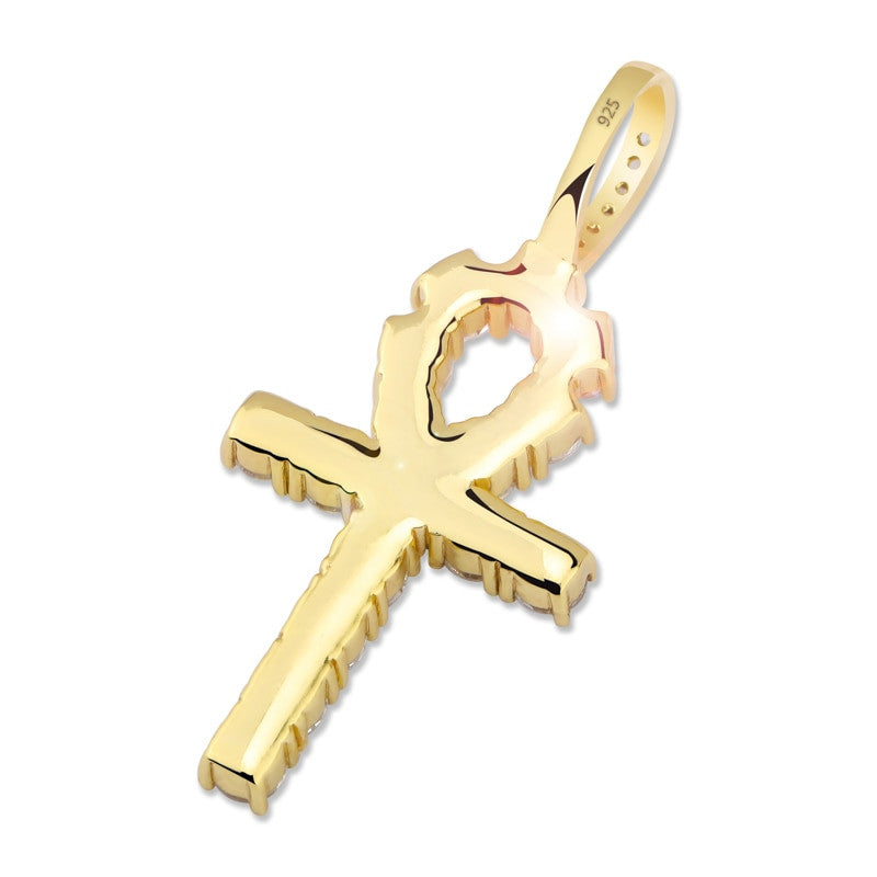 Key Of Life 925 Sterling Silver Iced Ankh Cross Egyptian Pendant Necklace