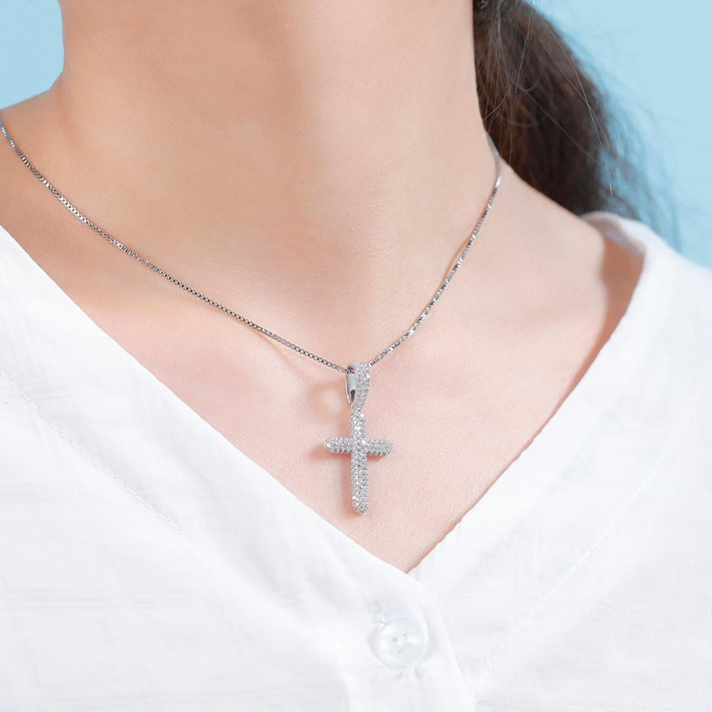 Flooded Ice Prong Set Cluster Stone Solid 925 Sterling Silver Iced Cross Bling Pendant Necklace