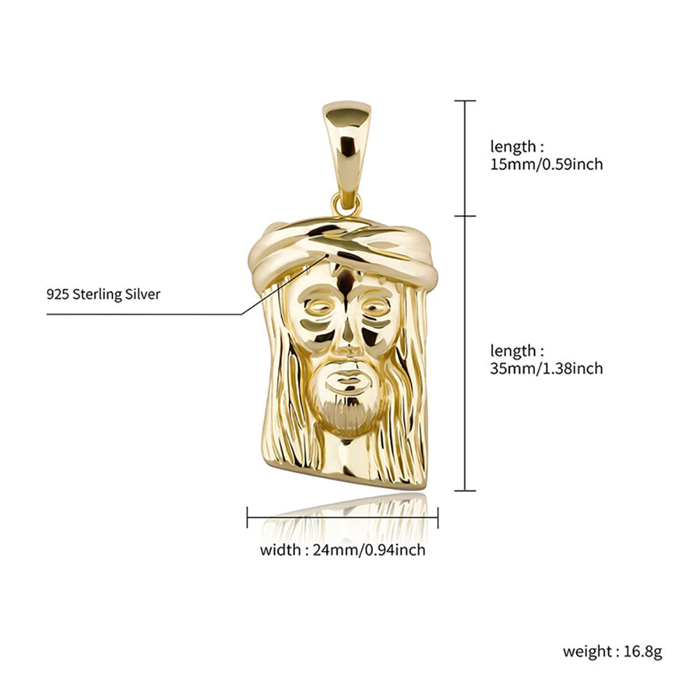 Street Wear Casual Fine Jewelry Solid 925 Sterling Silver Jesus Piece Pendant Chain Necklace