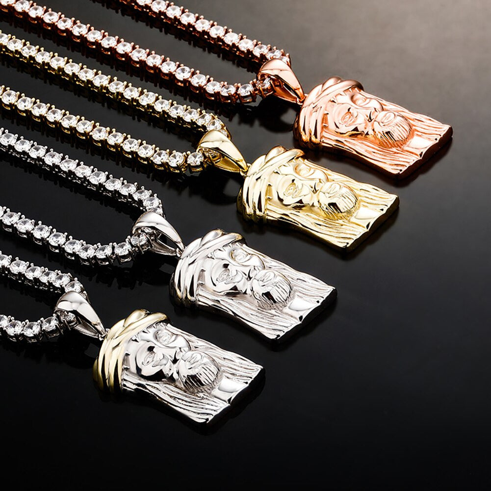 Street Wear Casual Fine Jewelry Solid 925 Sterling Silver Jesus Piece Pendant Chain Necklace