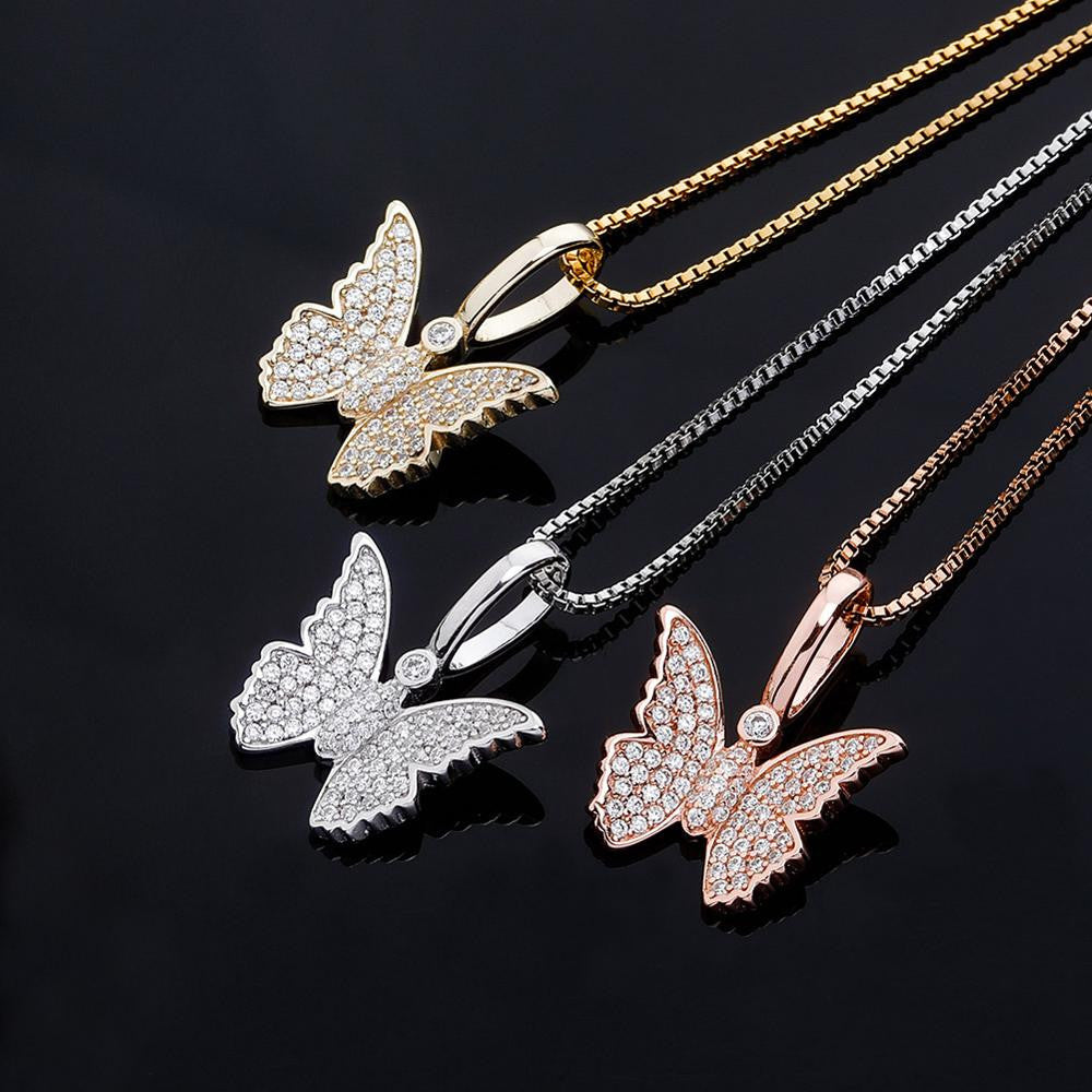 Ladies 925 Sterling Silver Bling Bling Delicate Butterfly Pendant Chain Necklace