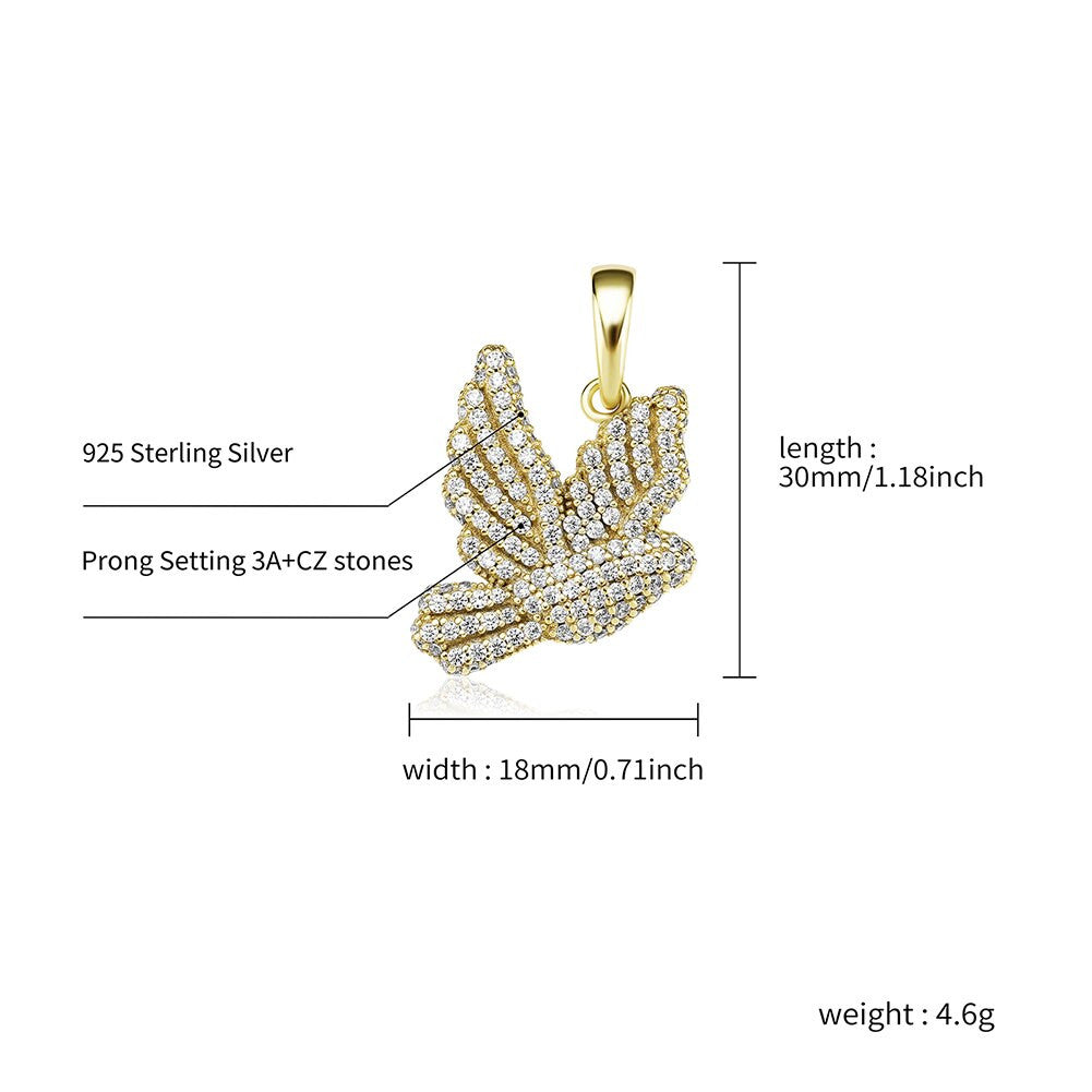 Ladies .925 Sterling Silver Spiritual Peace Dove Impression 3A Simulate Diamond Stone Necklace