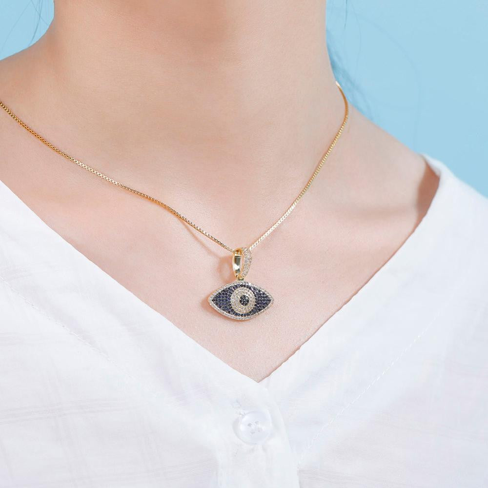 All Seeing Eye 925 Sterling Silver Flooded Ice Fashion Bling Pendant Chain Necklace