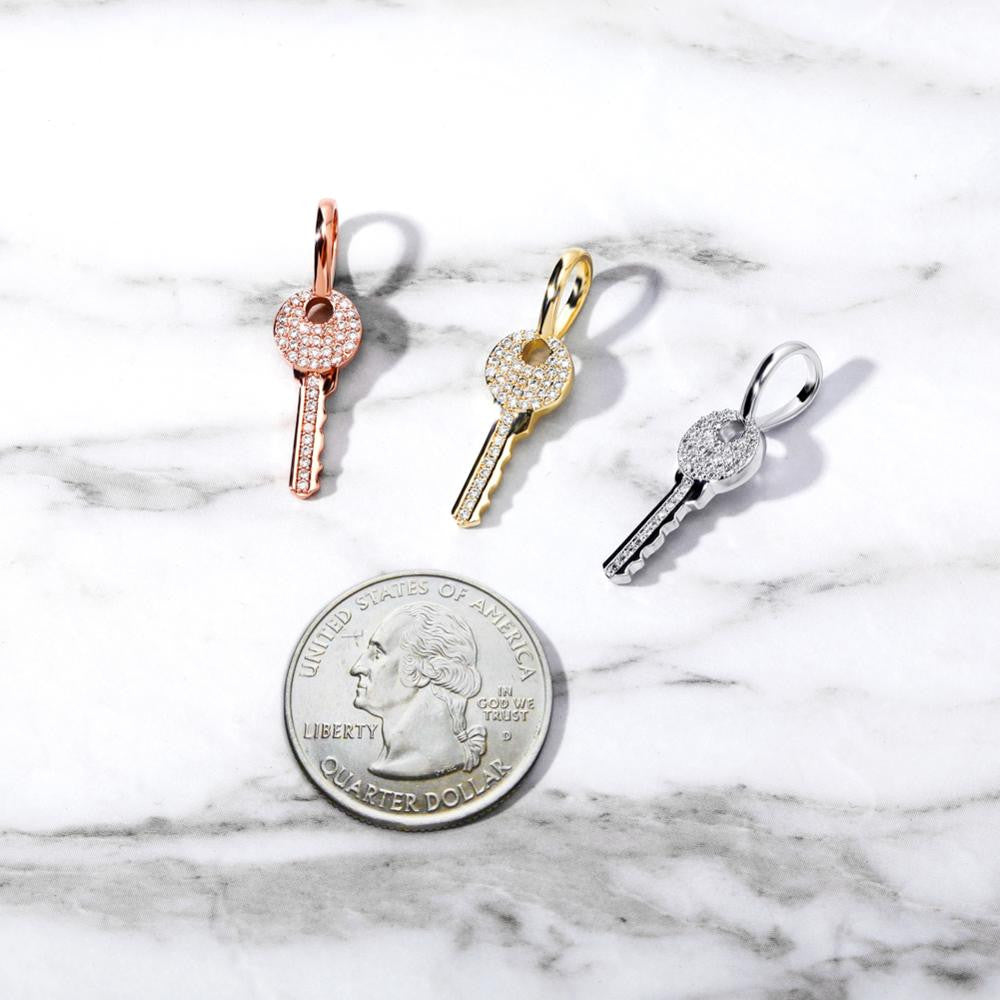 Ladies 925 Sterling Silver Souls Key Pendant Iced Chain Necklace