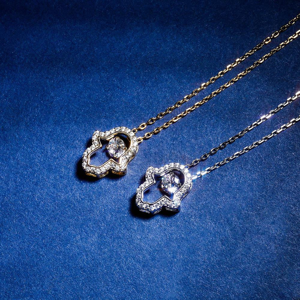 Ladies Center Stone Hamsa Hand 14k Gold Over Solid Sterling Silver Pendant Necklace