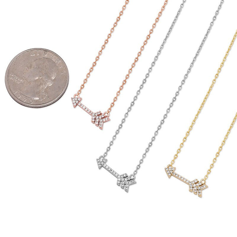 925 Sterling Silver Cupids Arrow Bling Charm Pendant Chain Necklace