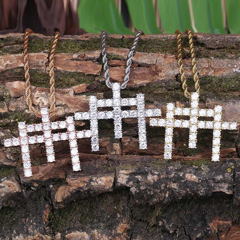 Hip Hop Flooded Ice 14k Gold 925 Silver Rose Gold AAA Stone Gunna Cross Pendant