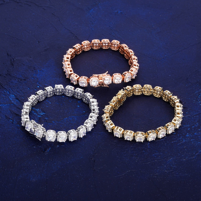 Rose Gold Silver 14k Gold AAA Big Cluster Lab Cultured Hip Hop 1 Row Bracelet