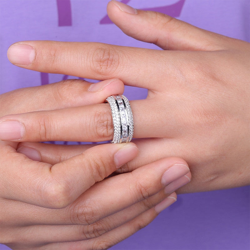 Baguette 18k Gold Silver AAA True Micro Pave Flooded Ice Ring