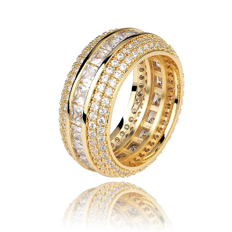 Baguette 18k Gold Silver AAA True Micro Pave Flooded Ice Ring