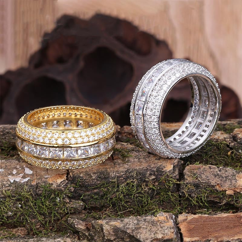 Baguette 18k Gold Silver AAA True Micro Pave Flooded Ice Ring