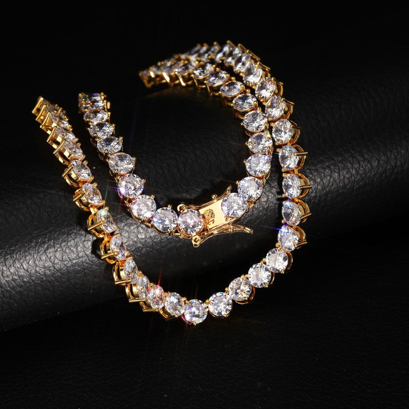 Flooded Ice AAA 3 Prong 4mm 6mm 18k Gold Silver Hip Hop Tennis Chain Necklace