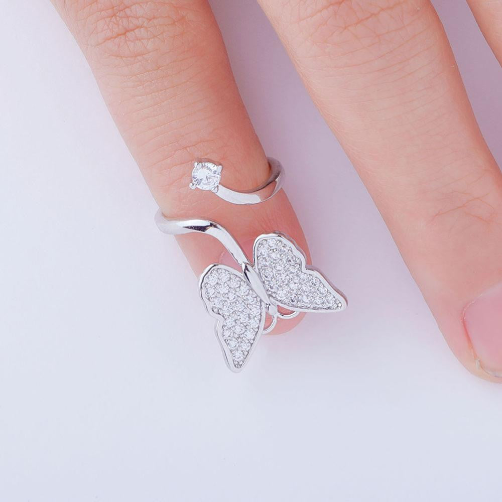 Ladies Flooded Ice Butterfly Fashion Adjustable Finger Nail Rings