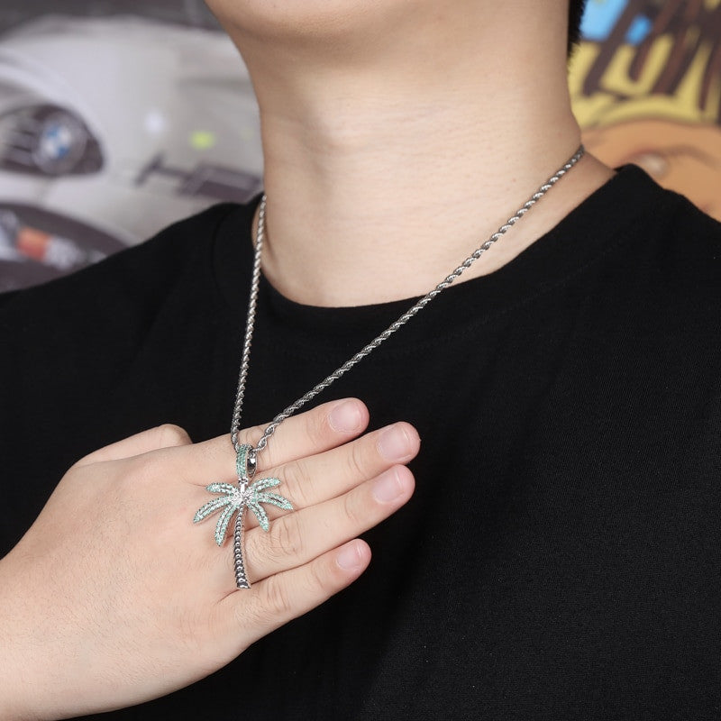 Flooded Ice AAA Micro Pave Coconut Palm Tree Hip Hop Pendant Chain Necklace