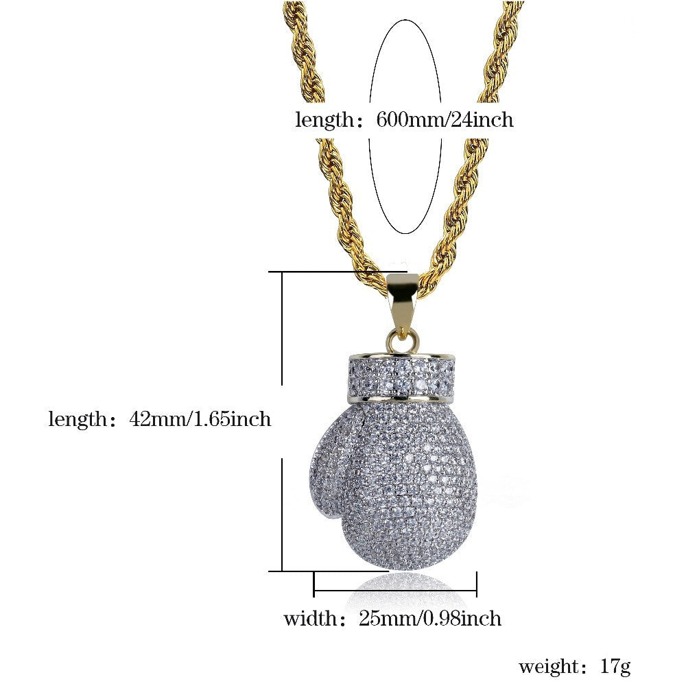 Two Tone Gold Silver Boxing Glove AAA Micro Pave Hip Hop Pendant