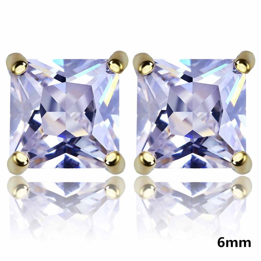 14k Gold / 925 Silver Princess Cut 6mm Simulate Diamond Bling Earrings